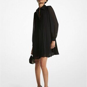 MICHAEL Michael Kors Georgette Pleated Shirtdress In Black Size 4